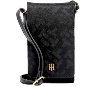 Tommy Hilfiger Black cell phone credit card crossbody bag NEW measures 4” x 7”